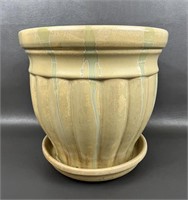Large Glazed Pottery Planter & Drip Tray