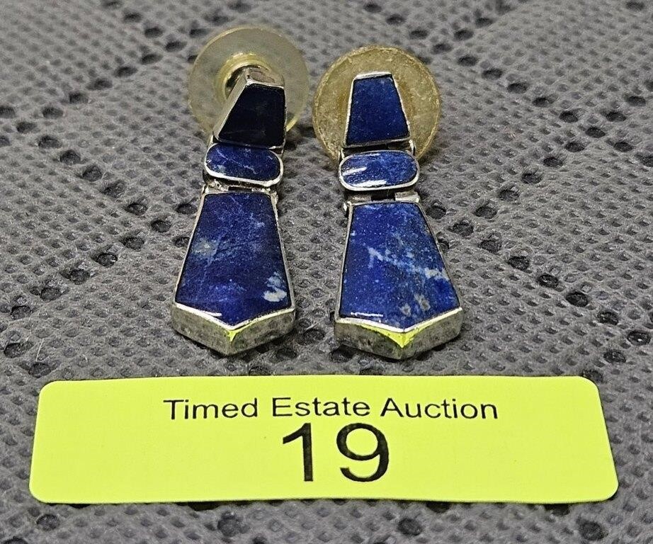 STERLING SILVER "NATIVE AMERICAN" LAPIS EARRINGS