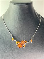 16" Sterling Snake Chain/Amber Cluster Necklace