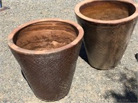 2 Large Matching Brown Rustic Pots