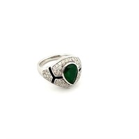 14K White Gold Emerald and Diamond Ring