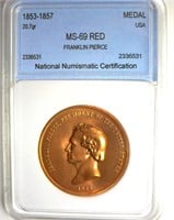 1853-1857 Medal NNC MS69 RD Franklin Pierce