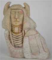 NORMAN LEWIS CARVED MARBLE CHIEF SCULPTURE SIGNED