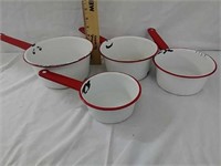 Set of 4 vintage enamel pots