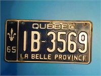 Plaque Immatriculation Québec 1965 Bleu