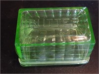 Vintage Green Depression Glass Butter Dish ( has