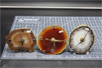 3 Brazilian Agate Clocks, Need Batteries,old Stock