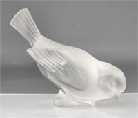 LALIQUE CRYSTAL FROSTED BIRD SPARROW FIGURINE