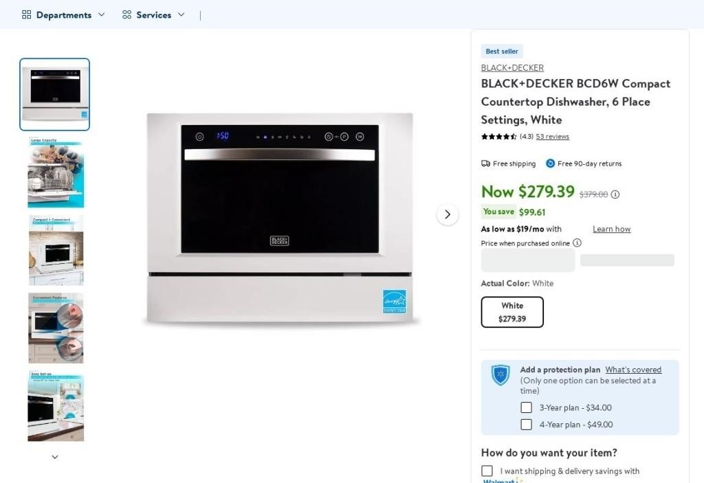 E9028  BLACK+DECKER Compact Dishwasher, 6 Place Se