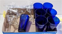 7 Cobalt Glasses, Apprx 6" & 4 Margarita Glasses