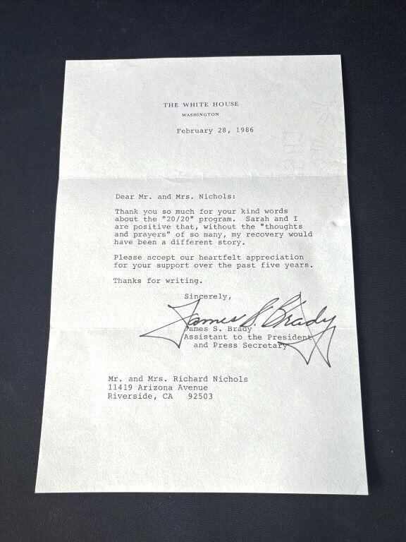 James S. Brady signed White House letter