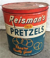 "Reisman's Thin Pretzels" Tin with Lid