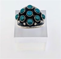 Turquoise & Silver Cluster Ring