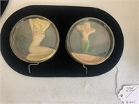 2 Novelty Nude  Dancer Hand Crank Toy Marked 1950s