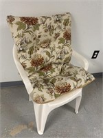 Plastic patio chair and outdoor cushions