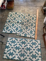 lot of 3 teal and white rugs