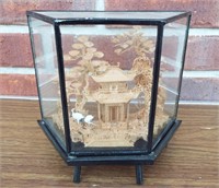 Standing shadow box Japan cork diorama/carving.