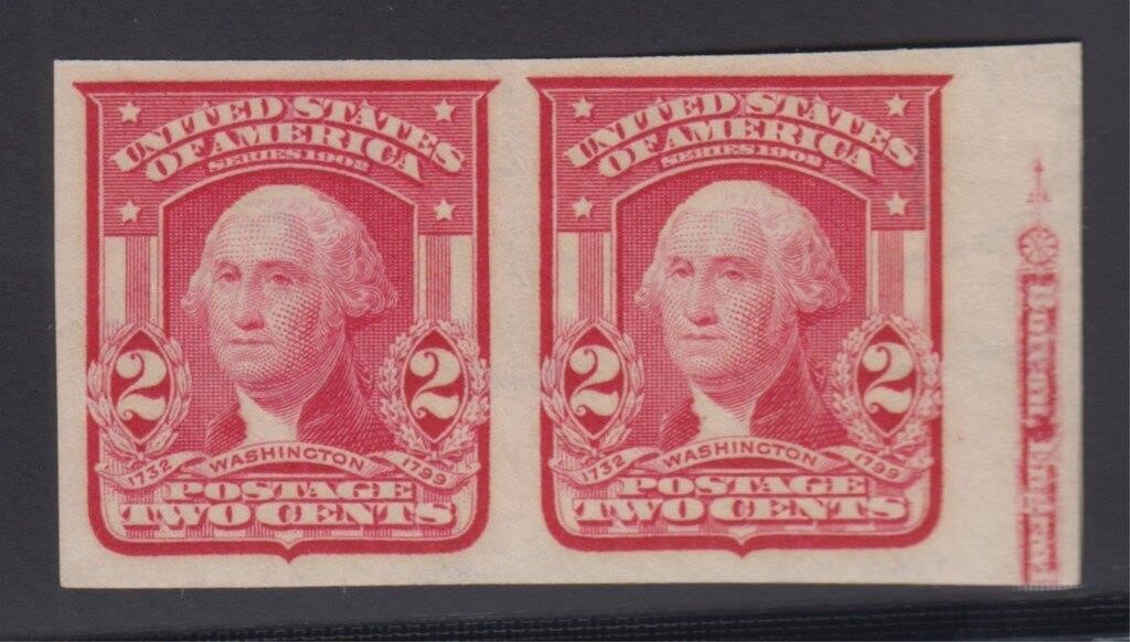 US Stamps #320 Mint pair with part imprint, never