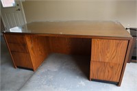 solid wood office desk with glass top and key