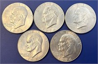 (4) 1974 & (1) 1976 Eisenhower Dollars