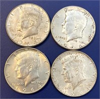 (4) 1964 Kennedy Half Dollars (90% Silver)
