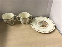 Bunnykins Christening Lot; Plate And Two Mugs
