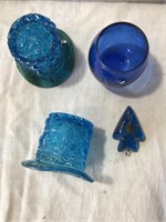 Glass blue mini hats, scorpion pendant