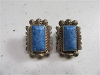 Sterling~Blue Stone Earrings detailed