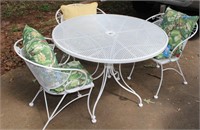 Metal Patio Table & 3 Chairs W/ Cushions