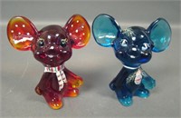 Two Fenton Crystal Xmas Decorated Mice Figurines