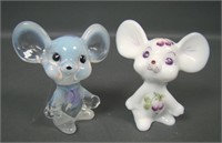 Two Fenton Floral Decorated Mice Figurines