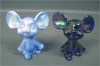 Two Fenton Iridised Mice Figurines