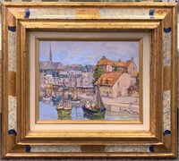 Signed William Mercier Oil On Canvas Harbor Scene