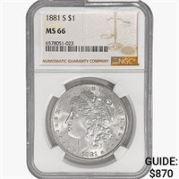 1881-S Morgan Silver Dollar NGC MS66