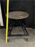 Mosaic Stone Top Table on Wheels