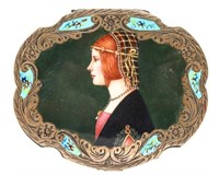 Silver Vermeil Enamel Compact w Renaissance Image