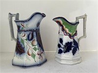 Pair Of Antique Gaudy Welsh Pitchers