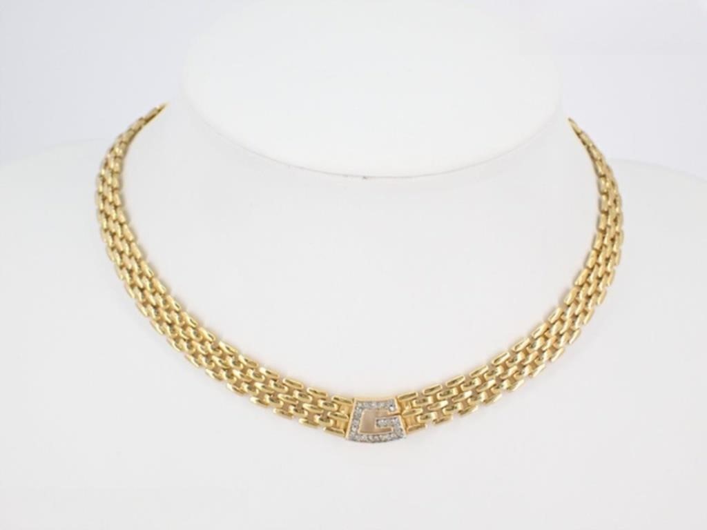 Givenchy Rhinestone G Gold Tone Necklace