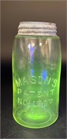 Antique Quart Glowy Masons Patent Fruit Jar Uv