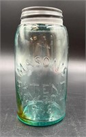 Antique Aqua Masons Patent Fruit Jar W Amber