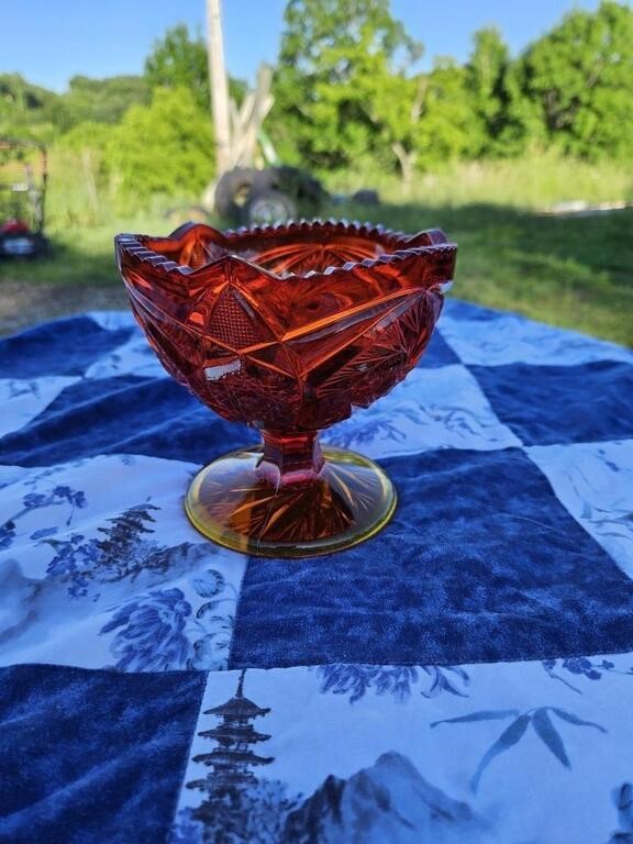 Vintage Viking Amberina Glass Footed Bowl