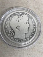1906-D silver Barber half dollar