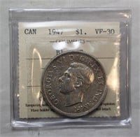 ICCS_Canada Silver Dollar 1947 Blunt 7 VF-30