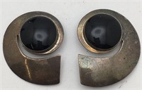 Mexico Sterling Silver Earrings W Black Onyx Stone