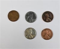 5 WWII War Pennies - 2 1943 Steel Pennies