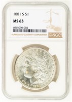 Coin 1881-S Morgan Silver Dollar-NGC MS63