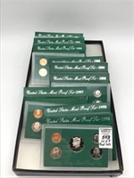 Lot of 9 US Proof Sets w/ Boxes Including