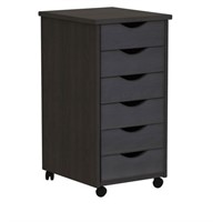 6-Drawer Solid Wood Mobile Storage Cart in Black