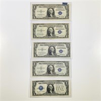 (5) Blue Seal $1 Bills CLOSELY UNCIRCULATED