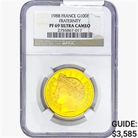 1988 1/2oz. Gold France 100 Francs Fraternity NGC